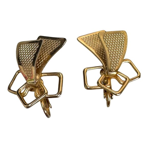 Vtg Emmons Gold-Tone Clip-On Earrings Abstract Squares Modernist Shooting Star - Picture 7 of 7